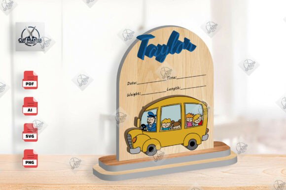 Adorable School Bus Birth Stats Sign SVG