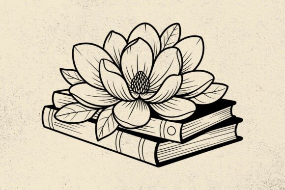Charming Books and Magnolia Embroidery Design