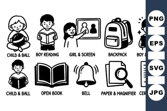 Exploring School Kids Learning Icon Set