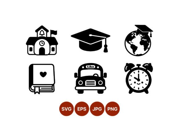 Review of School Icons Vector Black White