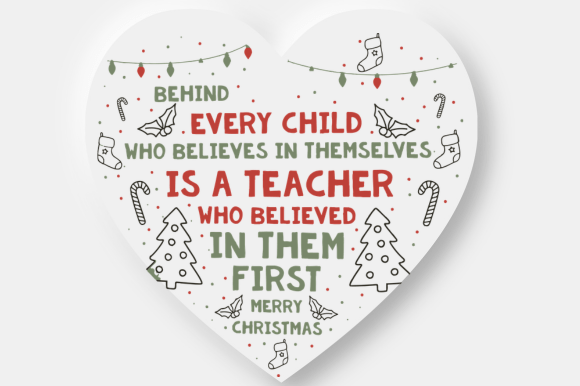 Teacher Heart Christmas Gift SVG Design